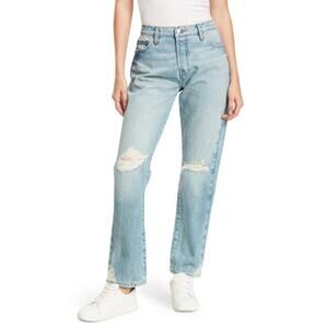 FRAME Le Slouch Distressed Relaxed Straight Jeans in Limelight Size 28